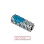 ISO 4026 Set screw Nonmarring Flat Point M8x10mm 45 HV Steel Zinc Plated with Blue nylon KLF patch Hex Socket 4 METRIC Full